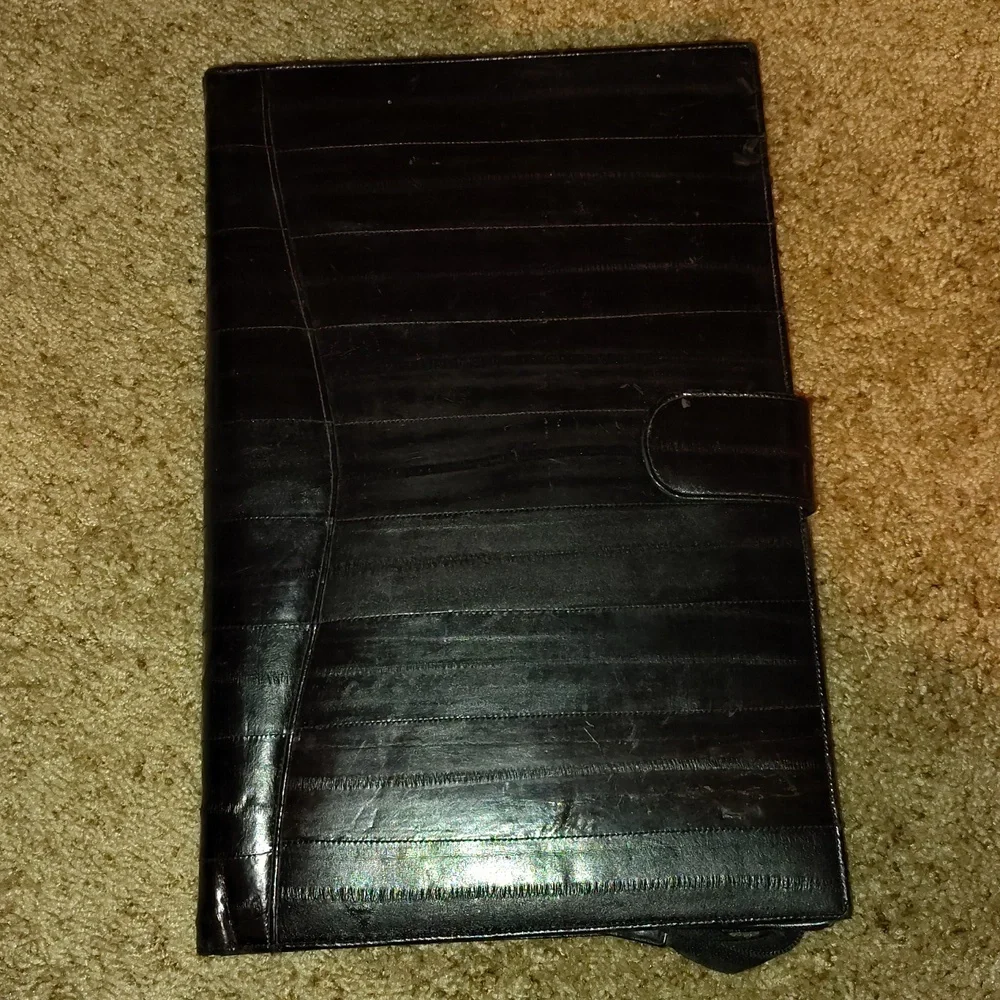Vtg 80s Black Patent Eelskin (Sea Leather) Briefcase & Portfolio